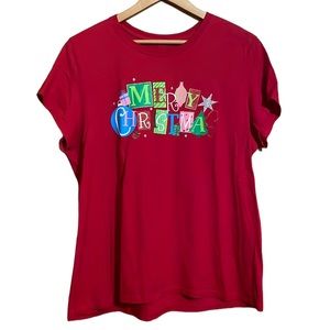•UNBRANDED•"MERRY CHRISTMAS" GLITTERY GRAPHIC SHORT SLEEVE T-SHIRT SIZE XXL EUC